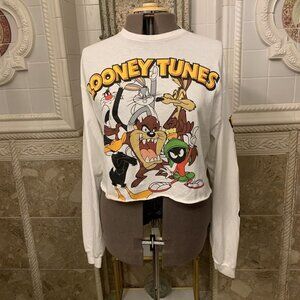 Looney Toons. Size 2X. Vintage 1990's Cropped Long Sleeve T-Shirt. B91.